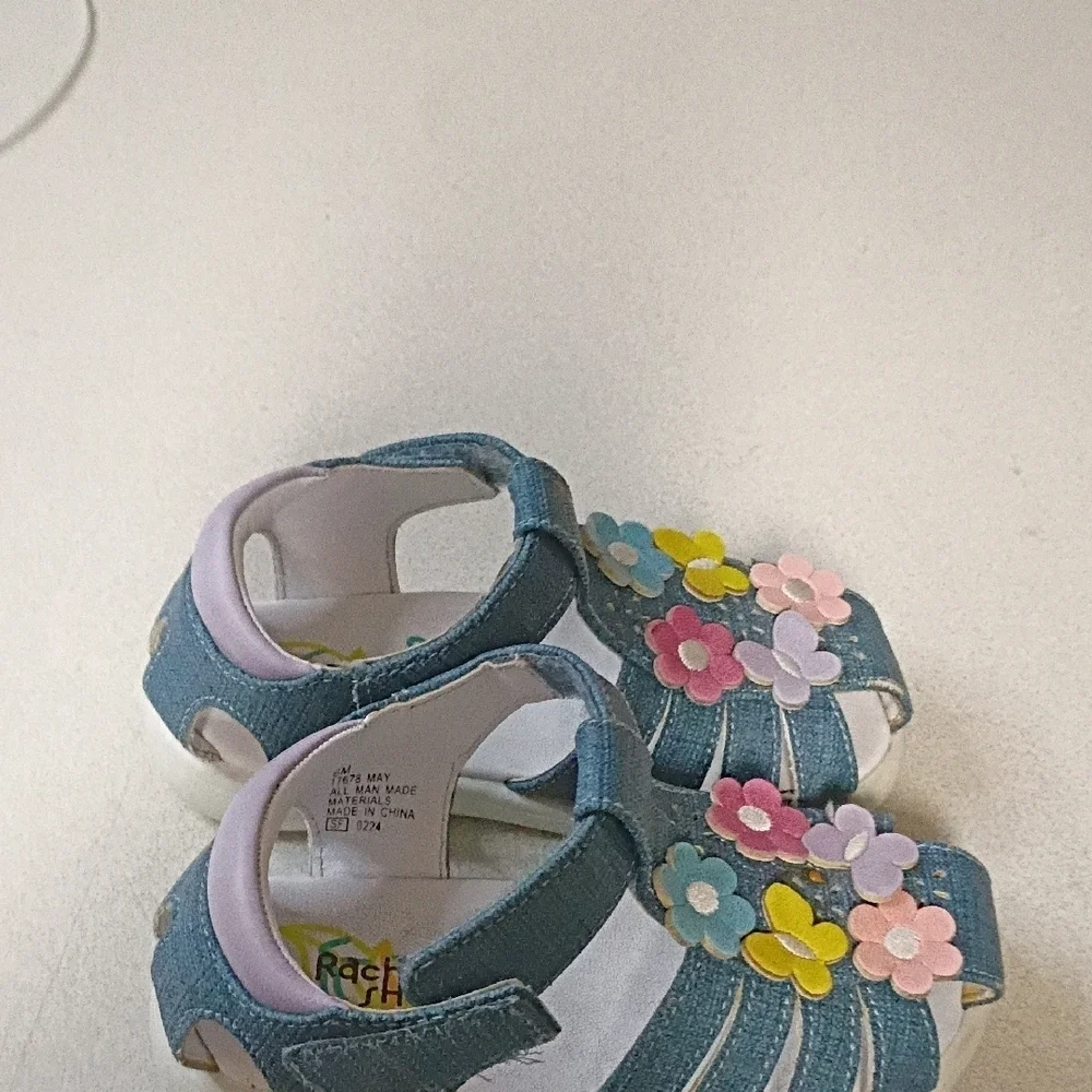 Rachel Kids Denim Sandals with Multicolor Flowers
